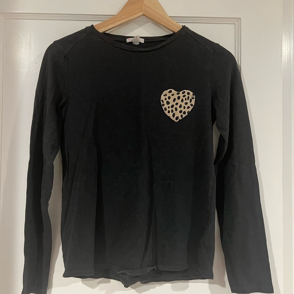 Crewcuts Black Long Sleeve Tee with Leopard Heart